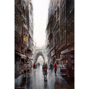 K Mehmood, 24 x 36 Inch, Acrylic and Charcoal on Canvas, Cityscape Painting, AC-KHM-004